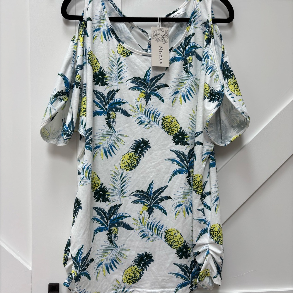 ISSI Women's Tropical Print Top  - White and Blue